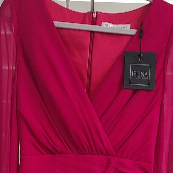 Mac Duggal Ruched Long Sleeve Chiffon Cocktail Minidress - Hot Pink - Picture 7 of 13